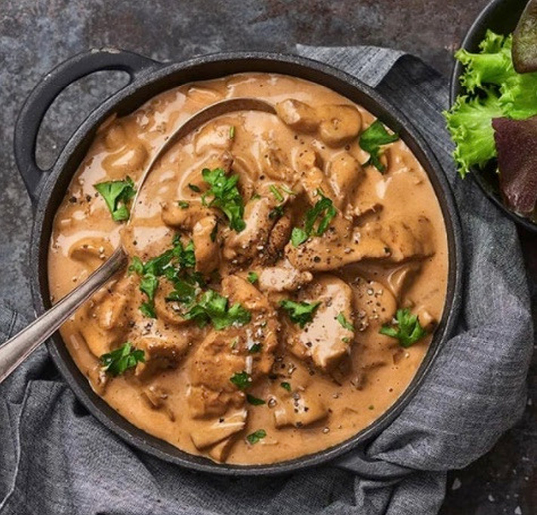 Fläskfilégryta med champinjoner